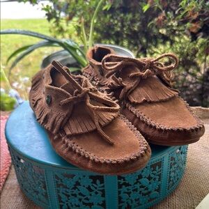 Brown Suede Minnetonka Moccasins with Fringe
